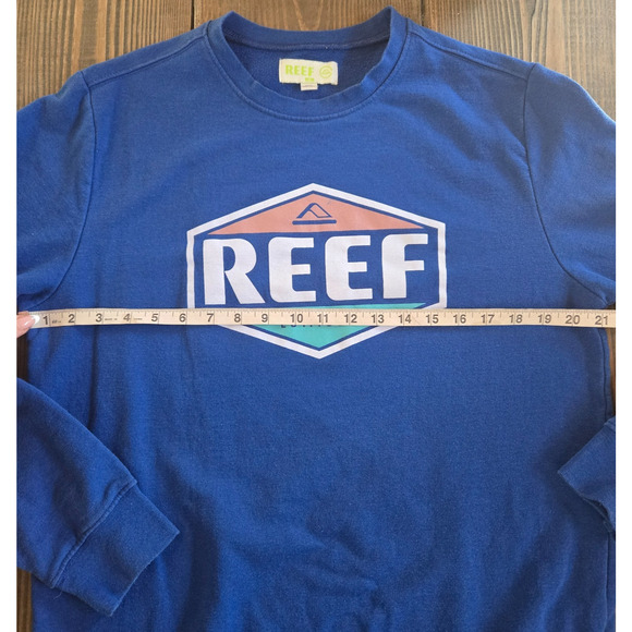 Reef Sweatshirt Medium Blue Crewneck Pullover Graphic Logo Surf Skate Streetwear - Picture 5 of 8